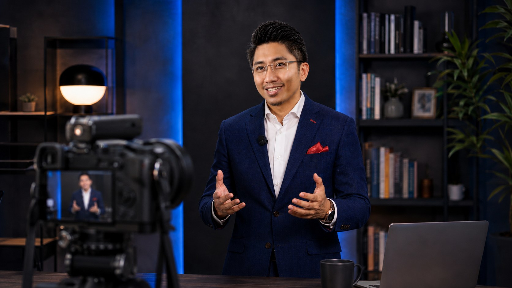 Shafeeq Zulkifli presenting the ENTER Career Breakthrough Masterclass to camera in a studio setting